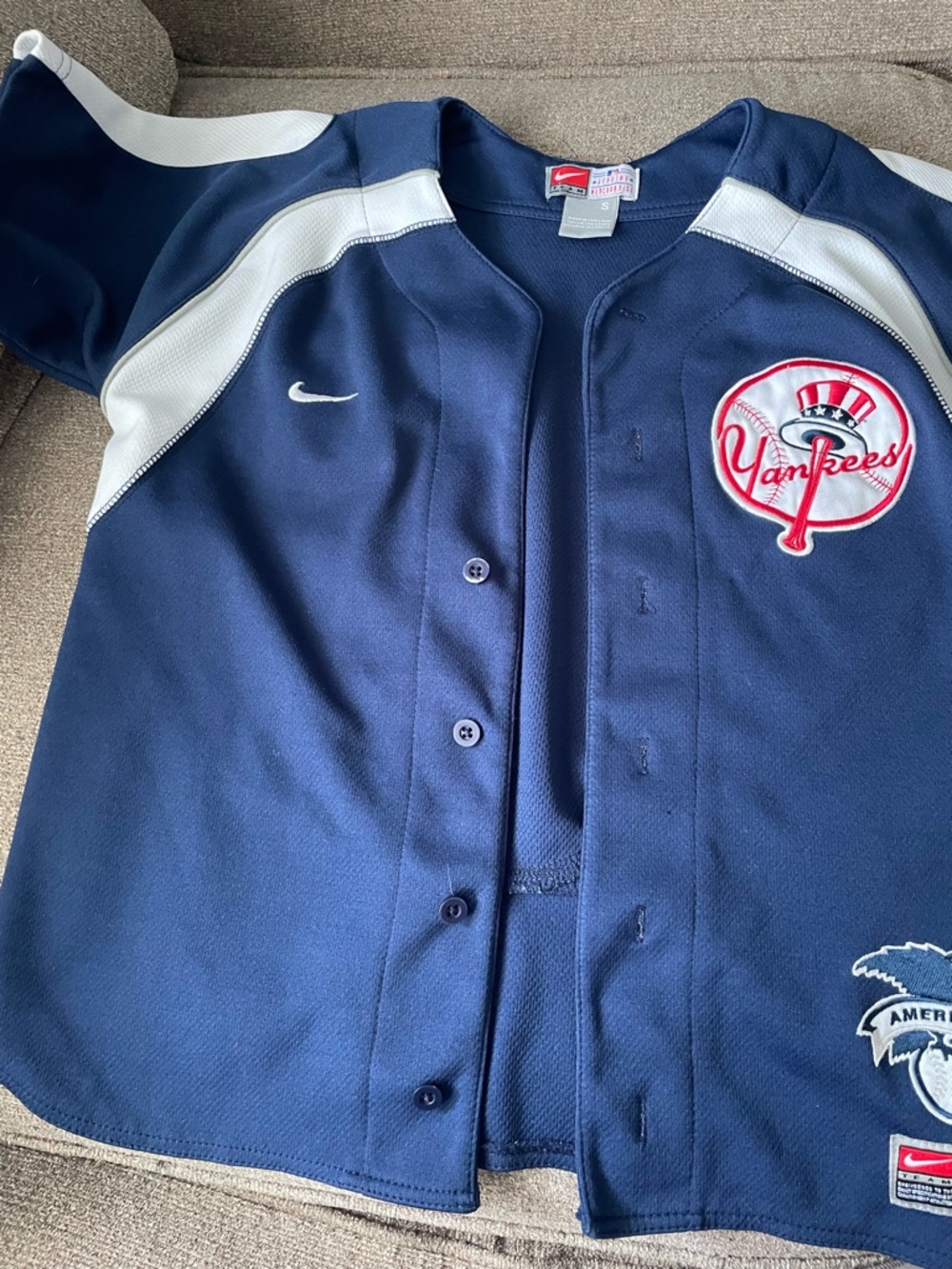Nike Navy and White Team Button-Up Baseball Jersey. Yankees